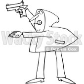 Clipart of an Outlined Armed Robber Man in a Hoodie - Royalty Free Vector Illustration © djart #1225223