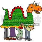 Clipart of a Man Peeking out from Under a Chinese Dragon - Royalty Free Vector Illustration © djart #1225228