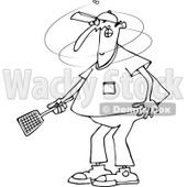 Clipart of an Outlined Man Trying to Kill a Fly with a Swatter - Royalty Free Vector Illustration © djart #1225955