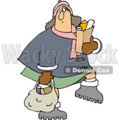 Clipart of a Chubby Caucasian Woman Carrying Grocery Bags - Royalty Free Vector Illustration © djart #1225964