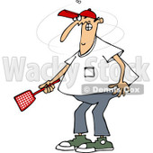 Clipart of a Caucasian Man Trying to Kill a Fly with a Swatter - Royalty Free Vector Illustration © djart #1225967