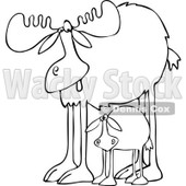 Clipart of an Outlined Mother Moose and Calf - Royalty Free Vector Illustration © djart #1226217