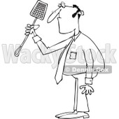 Clipart of an Outlined Businessman Holding a Noose Fly Swatter - Royalty Free Vector Illustration © djart #1226220