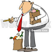 Clipart of a Caucasian Man with Groceries, Unlocking a Door - Royalty Free Vector Illustration © djart #1226223