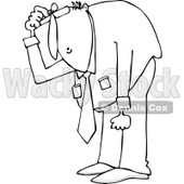 Clipart of an Outlined Businessman Bending over to Look at Something - Royalty Free Vector Illustration © djart #1227113