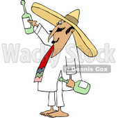 Clipart of a Mexican Man Wearing a Sombrero and Toasting - Royalty Free Vector Illustration © djart #1227448