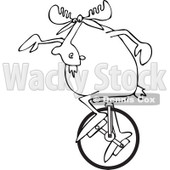 Clipart of an Outlined Moose on a Unicycle - Royalty Free Vector Illustration © djart #1227676