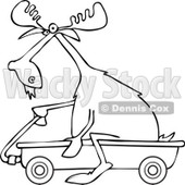 Clipart of an Outlined Moose Riding in a Wagon - Royalty Free Vector Illustration © djart #1227677