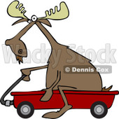 Clipart of a Moose Riding in a Red Wagon - Royalty Free Vector Illustration © djart #1227681