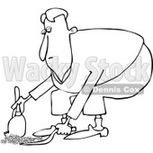 Clipart of a Black and White Lineart Man Using a Dustpan and Hand Broom - Royalty Free Vector Illustration © djart #1229569