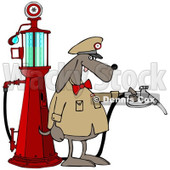 Clipart of a Dog Attendant by an Old Fashioned Gas Pump - Royalty Free Illustration © djart #1230110