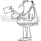 Clipart of a Black and White Man Looking at Letter Mail Envelopes - Royalty Free Vector Illustration © djart #1230186