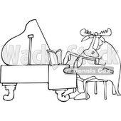 Clipart of a Black and White Pianist Moose Playing Music - Royalty Free Vector Illustration © djart #1230188