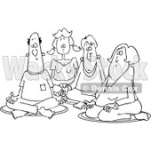 Clipart of a Black and White Group of Men and Women Meditating - Royalty Free Vector Illustration © djart #1231050