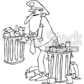 Clipart of a Black and White Man Picking up a Garbage Can - Royalty Free Vector Illustration © djart #1231053