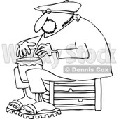 Clipart of an Outlined Man Sitting on a Crate and Playing a Drum - Royalty Free Vector Illustration © djart #1231227