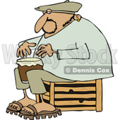 Clipart of an Indian Man Sitting on a Crate and Playing a Drum - Royalty Free Vector Illustration © djart #1231229