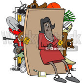 Clipart of an African American Woman Pushing Her Back Against a Full Closet - Royalty Free Vector Illustration © djart #1232327
