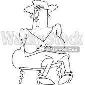 Clipart of a Black and White Sitting Woman with Large Breasts - Royalty Free Vector Illustration © djart #1235306