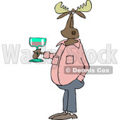 Clipart of a Casual Moose Holding a Glass of Wine - Royalty Free Vector Illustration © djart #1235313