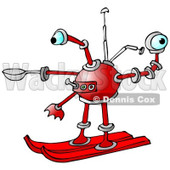 Clipart of a Red Skiing Robot - Royalty Free Illustration © djart #1235898