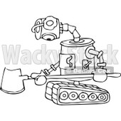 Clipart of a Black and White Sad Robot with a Snow Shovel - Royalty Free Vector Illustration © djart #1236529
