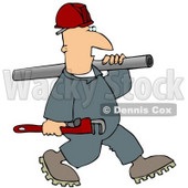 Plumber Man Carrying a Wrench and Pipe Clipart Picture © djart #12374