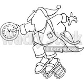 Clipart of a Black and White Man in Pajamas, Springing Forward with a Clock - Royalty Free Vector Illustration © djart #1237626