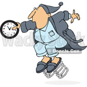 Clipart of a Caucasian Man in Pajamas, Springing Forward with a Clock - Royalty Free Vector Illustration © djart #1237633