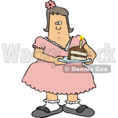 Clipart of a Fat White Girl Holding a Slice of Birthday Cake - Royalty Free Vector Illustration © djart #1237640