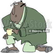 Clipart of a Black Man Kneeling in a Robe, Holding Coffee - Royalty Free Vector Illustration © djart #1238257