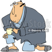 Clipart of a White Man Kneeling in a Robe, Holding Coffee - Royalty Free Vector Illustration © djart #1238258