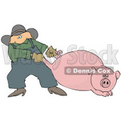 Male Farmer Pulling a Fat Pink Pig by the Hind Legs Clipart Picture © djart #12387