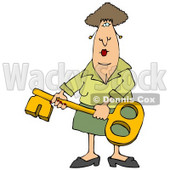 Woman Holding a Skeleton Key Clipart Illustration © djart #12394