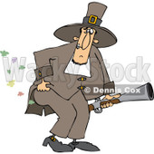 Clipart of a Male Pilgrim Holding a Blunderbuss and Farting - Royalty Free Vector Illustration © djart #1240177