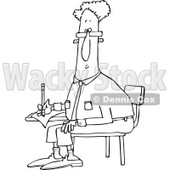 Clipart of a Black and White Man Writing at a Desk - Royalty Free Vector Illustration © djart #1241017