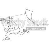 Clipart of a Black and White Man Running with a Kite - Royalty Free Vector Illustration © djart #1241018