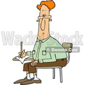 Clipart of a Red Haired Man Writing at a Desk - Royalty Free Vector Illustration © djart #1241023