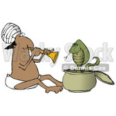 Male Indian Snake Charmer Man Playing Music For a Swaying Cobra in a Basket Clipart Illustration © djart #12423