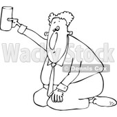 Clipart of a Black and White Businessman Kneeling on the Ground and Begging with a Cup - Royalty Free Vector Illustration © djart #1242867