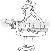 Clipart of a Black and White Chubby Private Investigator Man Holding a Pistol - Royalty Free Vector Illustration © djart #1242871