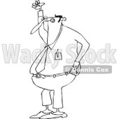 Clipart of a Black and White Mad Chubby Businessman Shouting and Holding up a Fist - Royalty Free Vector Illustration © djart #1242872