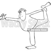 Clipart of a Black and White Chubby Man Stretching or Doing Yoga - Royalty Free Vector Illustration © djart #1243194