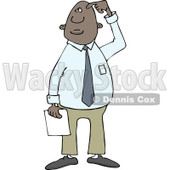 Clipart of a Confused African American Businessman Scratching His Head - Royalty Free Vector Illustration © djart #1243196