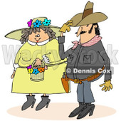 Clipart of a Cowboy and Chubby Caucasian Woman in a Spring Bonnet Couple - Royalty Free Illustration © djart #1243201