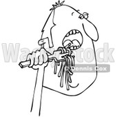 Clipart of a Black and White Man Eating Spaghetti - Royalty Free Vector Illustration © djart #1243841