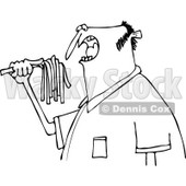 Clipart of a Black and White Hungry Man Eating Spaghetti - Royalty Free Vector Illustration © djart #1244182