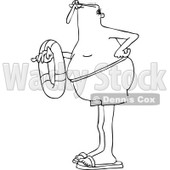 Clipart of a Black and White Long Legged Man Holding an Inner Tube - Royalty Free Vector Illustration © djart #1244184