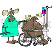 Clipart of a Nurse and Hospital Patient Moose in a Wheelchair with an Iv - Royalty Free Vector Illustration © djart #1244188