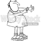 Clipart of a Black and White Caveman Pointing to a Watch on His Wrist - Royalty Free Vector Illustration © djart #1248241